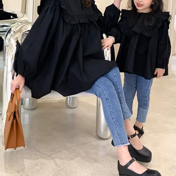 2021 coreean toamna anului nou părinte-copil rochie de top la modă străine stil liber Zburli femei cu maneci lungi tricou copil