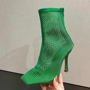 2022 Explozive Modele Doamnelor Cizme de Deget de la picior Pătrat Plasă Gol Chelsea Cizme Stiletto Toc cu Fermoar Vara Sexy Femei Sandale Cizme
