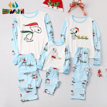 2022 Noi Sosiri de Crăciun Îmbrăcăminte Ursul de Desene animate de Imprimare Alb-Negru Maneca Lunga Top+pantaloni Familie de Potrivire de Craciun Set de Pijama