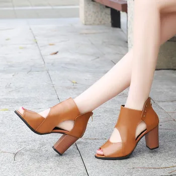 2022 Nou Sexy cu toc Înalt, Rotund Toe Sandale Romane Femei Retro cu Fermoar Spate cu toc Înalt Pantofi de Lux, Sandale Femei Designeri