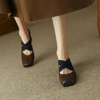 2022 Toamna Noua Retro Indesata Toc Pantofi Mary Jane pentru Femei Cross-curea Single Pantofi de Moda de la Mijlocul toc Dans Pantofi de Piele