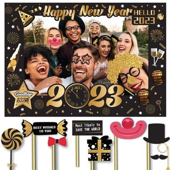 2023 Nou Fericit Ani Decor Banner Rama Foto Sticla de Sampanie Balon de Folie pentru Petrecerea de Ajun de Decor de Masă Cake Topper