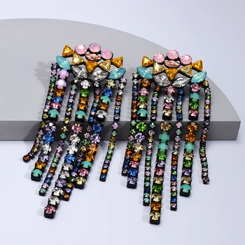 Boem Multicolore Picătură Legăna Cercei Pentru Femei La Modă De Lux Cristal Plin Ciucure Lung Cercei Accesorii Bijuterii