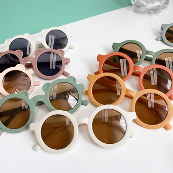 Copiii UV400 Clasic Drăguț de Culoare Dublă Ursul Desene animate Forma Rotund ochelari de Soare, Protectie Copii, ochelari de Soare Vintage