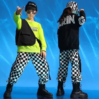 Copil Cool Hip Hop Îmbrăcăminte Curea de Streetwear Carouri Tactice de Marfă Jogger Pantaloni pentru Fete Baieti Jazz Dans Costum de Haine
