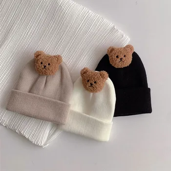 Coreea de Desene animate Ursul Copil Pălărie Moale Drăguț Culoare Solidă Nou-născut Beanie Capac Toamnă Iarnă Infant Toddler Fete Băieți Tricotate Capac 아기모자
