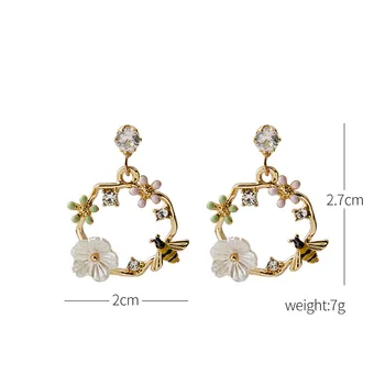 Coreea moda cristal delicate de albine inel floare picătură cercel pentru femei fete drăguț elegant shell flori legăna cercei bijuterii