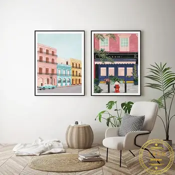 Desene animate de Călătorie Oraș Poster Italia, Paris, Londra Peisaj Imprimare Canvas Wall Art Imaginile pentru Decoratiuni Interioare Tablouri