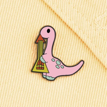 Drăguț De Animale Pentru Copii Broșe Dinozaur Roz Cu Chitara Personalizate De Colectare Insigne Email Ace De Rever Accesorii Bijuterii Cadouri