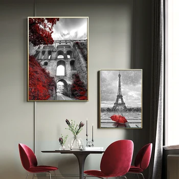 Europa Roșie în Stil alb-Negru peisaj Imagine Arta de Perete Panza Pictura de Epocă Peisaj Postere si Printuri pentru Home Design