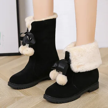 Femei Cizme de Zăpadă Pantofi de Iarna Cald Casual Blana Glezna Feminin Papion Non Alunecare de Pluș Apartamente Piele Alunecare pe Pantofi de Moda de Craciun