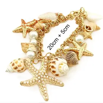 Femeile Plaja Brățară Drăguț Reglabil Placat Cu Aur Ocean Faux Perle Shell Steaua De Mare Lanț De Link-Ul De Pe Plajă Brățară