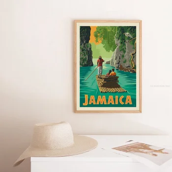 Jamaica Rafting în Paradis, de Călătorie Ilustrare, Minimalist Arta Print, Acasă Sau la Birou Decor, Hartă de Stat Poster