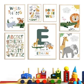Jungle Animale Sălbatice Leu, Elefant, Girafa Pepinieră Nordic Postere, Printuri De Arta De Perete Panza Pictura Poze Baby Decor Camera Pentru Copii