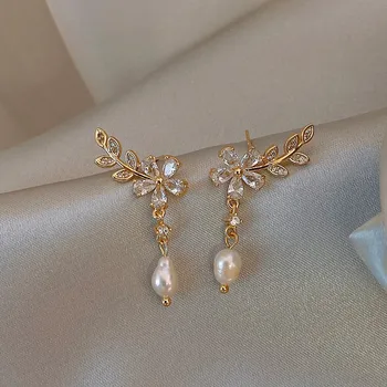 Lux Lumina Dulce Pearl Crystal Frunze De Flori Legăna Cercei Pentru Femei De Moda Elegant Drăguț Bijuterii Cadouri Partid