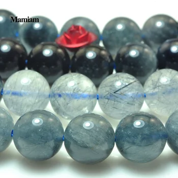 Mamiam Naturale de Un Albastru Rutilated Cuarț Margele de Cristal 6-10mm Rotund Neted de Piatră Brățară Colier de Bijuterii Diy Face Cadou de Design