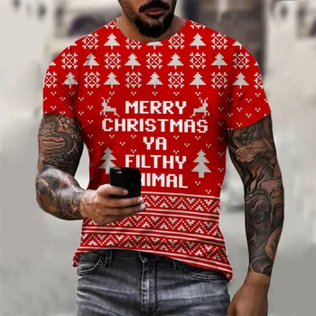 Men ' s T-shirt Crăciun Fericit Alfabetul Mos craciun 3d Imprimate cu Mâneci Scurte Rotund Gat Pulover Supradimensionat Îmbrăcăminte pentru Bărbați