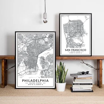 Minimalist Modern, NEW YORK, BROOKLYN, Statele Unite ale americii Hărți Orașe Poster Canvas Tablou de Imprimare Alb-Negru Imagine Living Decorul Camerei