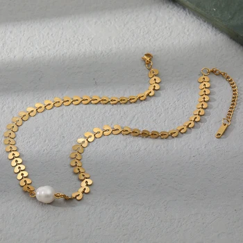 Moda Lanț Colier De Perle Pentru Femei Perle Naturale De 18 K Farmec De Metal Din Oțel Inoxidabil Coliere Cravată Inima Lanț De Bijuterii Cadouri