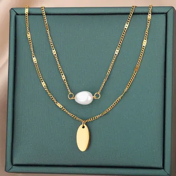 Multistrat Neregulate Coliere De Perle Pentru Femei Din Oțel Inoxidabil De Aur De Culoare Lanț Pandantiv Coliere Estetice Crăciun Bijuterii Cadou