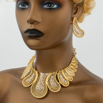 Nigerian de Aur de Culoare Set de Bijuterii pentru Femei Cercei Colier Bratara Set de Bijuterii de Lux Pentru Petrecerea de Logodna Accesorii Mireasa