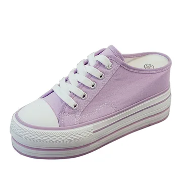 Noul Gros cu talpi Interioare Sporind Jumătate-drag Pantofi de Panza pentru Femei Violet Brioșă Cu O Pedala de Leneș Pantofi Femei Pantofi Vulcaniza