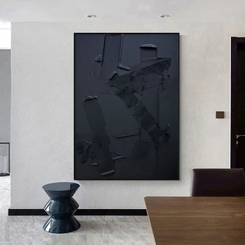 Pictate manual 3D Abstract Negru Artwork Textura Acrilice Arta de Perete Alb Canvas Tablou Modern, Simplu, Negru, Rezumat Pictură în Ulei