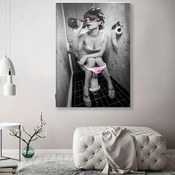 Revista de moda Postere Toaletă Fata de Fumat Bea Sexy Lady Panza Picturi De Arta de Perete pentru Baie Bara de Decorare Imagini