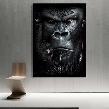 Rezumat Animale de Postere și de Imprimare Negru Gorila, Maimuta Arta de Perete Poze Panza Pictura pentru Camera de zi, Biroul de Acasă Decorare