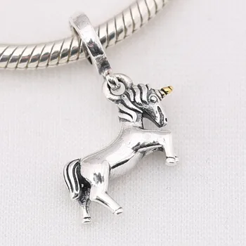 S925 Argint Pandantiv Bijuterii DIY Unicorn & de Culoare de Aur Farmec Legăna se potrivesc Doamna Brățară Brățară Fata Cadou