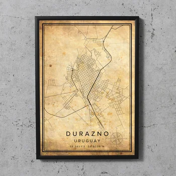 SAN JOSE MONTEVIDEO Orașul DURAZNO Epocă Harta Print Uruguay City Road Map Poster Canvas Wall Art