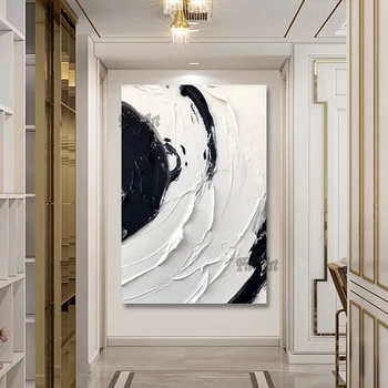 Simplu Gros Textura Canvas Abstract Artă În Alb Și Negru Tablou De Mari Dimensiuni Poza Perete Pentru Dormitor Personalizat Opera De Arta Neînrămate