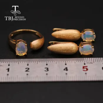 TBJ, New Naturale Etiopia Opal Set de Bijuterii ovala 6*8mm Inel și cercei argint 925 bijuterii fine femei soția cadou frumos