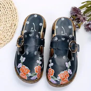 Vara Brodate Sandale 2022 New Confort de la Roma Pantofii Mari Femei Brodate Anti-alunecare Baotou Pană Călcâi Femei Papuci