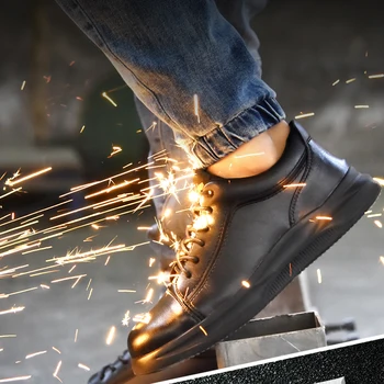Piele Pantofi de protecție pentru Barbati Industriale bombeu metalic bărbați Cizme de Siguranță Anti-Puncție Construcții rezistente la Uzură Adidași